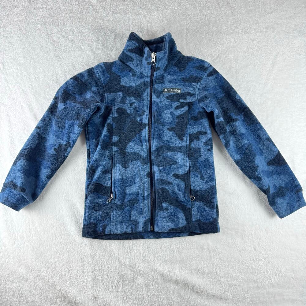 Columbia Youth Blue Camo Fleece Jacket Full Zip Kids Size XS 6/7 Winter Coat